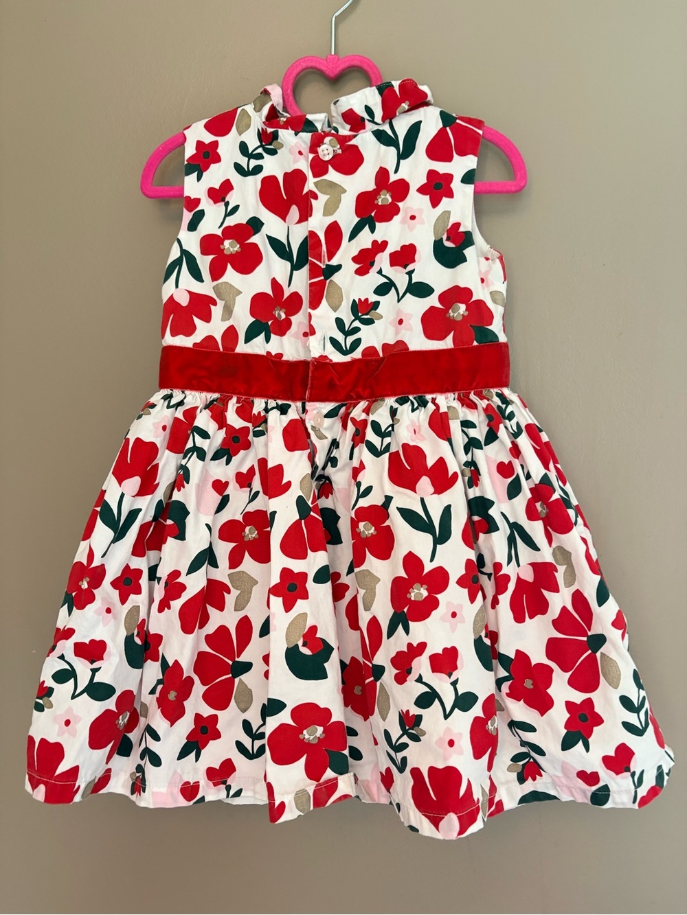 Carter's Red and White Floral Velvet-Waist Sleeveless Dress